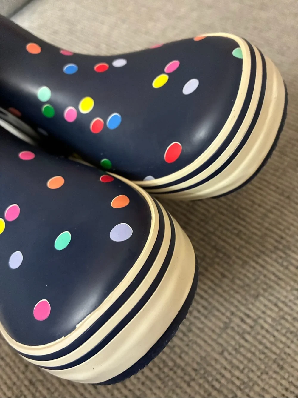 Magellan Rubber Boots Polka Dots Blue Girls Kids Sz 3D Very NEW CONDITION
